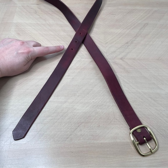 Handmade Brown/Dark Res Leather Belt with Brass Buckle 1” wide Oxblood - Picture 10 of 10